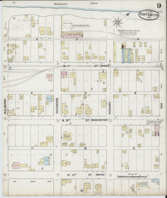 Sanborn Fire Insurance Map from Fort Smith, Sebastian County, Arkansas (1889), Sheet #0009 - Historic Sanborn Fire Insurance Map Print, vintage old map wall art, antique decor, genealogy gift, Arkansas Arkansas map