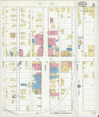 Sanborn Fire Insurance Map from Monon, White County, Indiana (1916), Sheet #0003 - Historic Sanborn Fire Insurance Map Print, vintage old map wall art, antique decor, genealogy gift, Indiana Indiana map