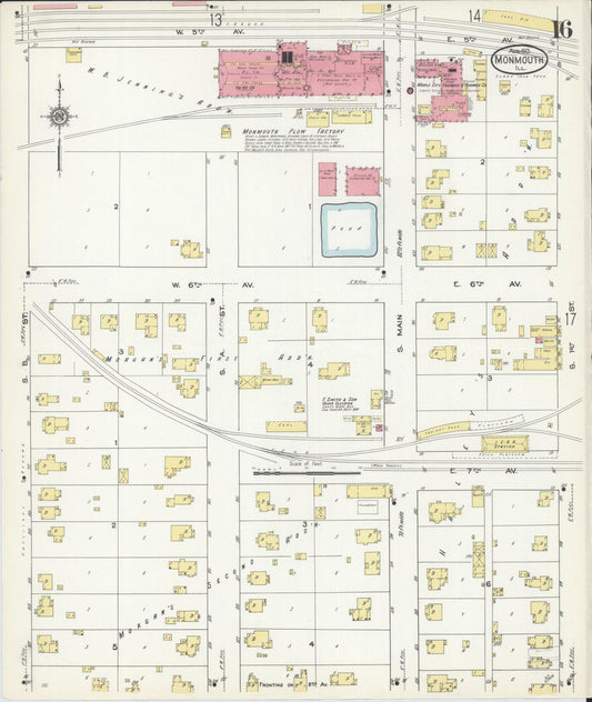Sanborn Fire Insurance Map from Monmouth, Warren County, Illinois (1913), Sheet #0016 - Historic Sanborn Fire Insurance Map Print, vintage old map wall art, antique decor, genealogy gift, Illinois Illinois map