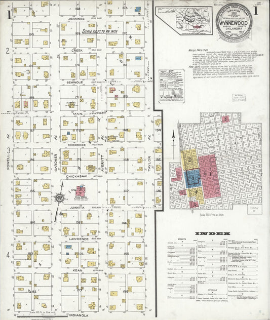 Sanborn Fire Insurance Map from Wynnewood, Garvin County, Oklahoma (1923), Sheet #0001 - Historic Sanborn Fire Insurance Map Print, vintage old map wall art, antique decor, genealogy gift, Oklahoma Oklahoma map