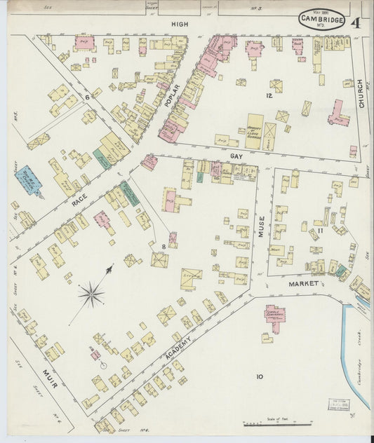 Sanborn Fire Insurance Map from Cambridge, Dorchester County, Maryland (1891), Sheet #0003 - Historic Sanborn Fire Insurance Map Print, vintage old map wall art, antique decor, genealogy gift, Maryland Maryland map