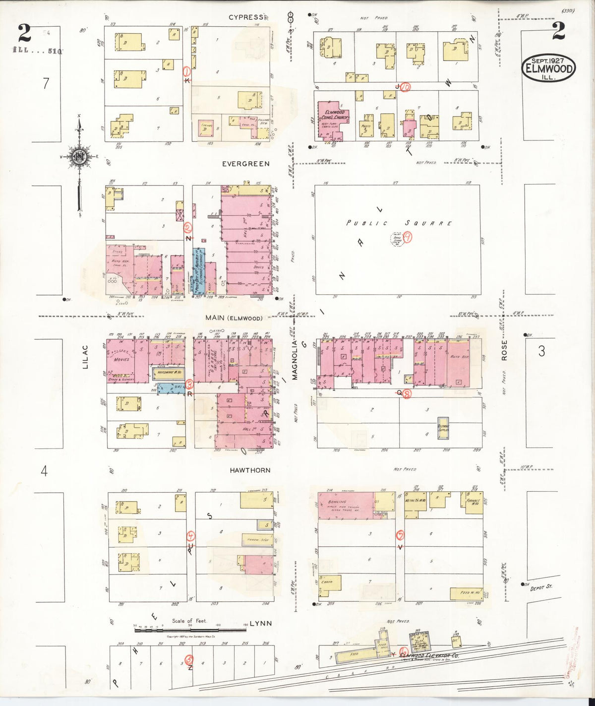 Sanborn Fire Insurance Map from Elmwood, Peoria County, Illinois (1944), Sheet #0002 - Historic Sanborn Fire Insurance Map Print, vintage old map wall art, antique decor, genealogy gift, Illinois Illinois map