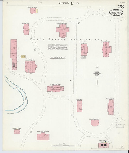 Sanborn Fire Insurance Map from Grand Forks, Grand Forks County, North Dakota (1912), Sheet #0028 - Historic Sanborn Fire Insurance Map Print, vintage old map wall art, antique decor, genealogy gift, North Dakota North Dakota map
