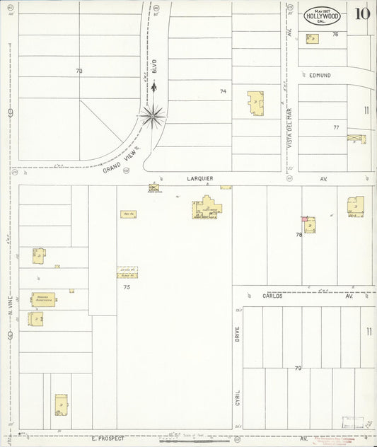 Sanborn Fire Insurance Map from Hollywood, Los Angeles County, California (1907), Sheet #0010 - Historic Sanborn Fire Insurance Map Print, vintage old map wall art, antique decor, genealogy gift, California California map
