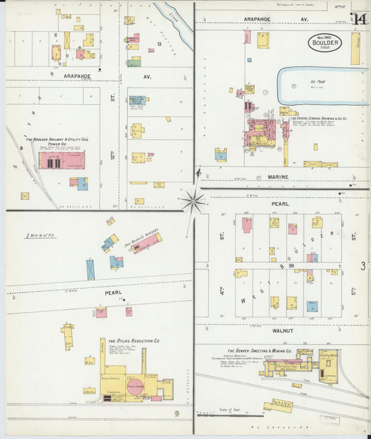 Sanborn Fire Insurance Map from Boulder, Boulder County, Colorado (1900), Sheet #0014 - Historic Sanborn Fire Insurance Map Print, vintage old map wall art, antique decor, genealogy gift, Colorado Colorado map