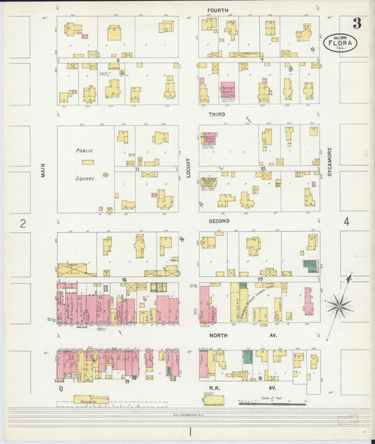 Sanborn Fire Insurance Map from Flora, Clay County, Illinois (1899), Sheet #0003 - Historic Sanborn Fire Insurance Map Print, vintage old map wall art, antique decor, genealogy gift, Illinois Illinois map
