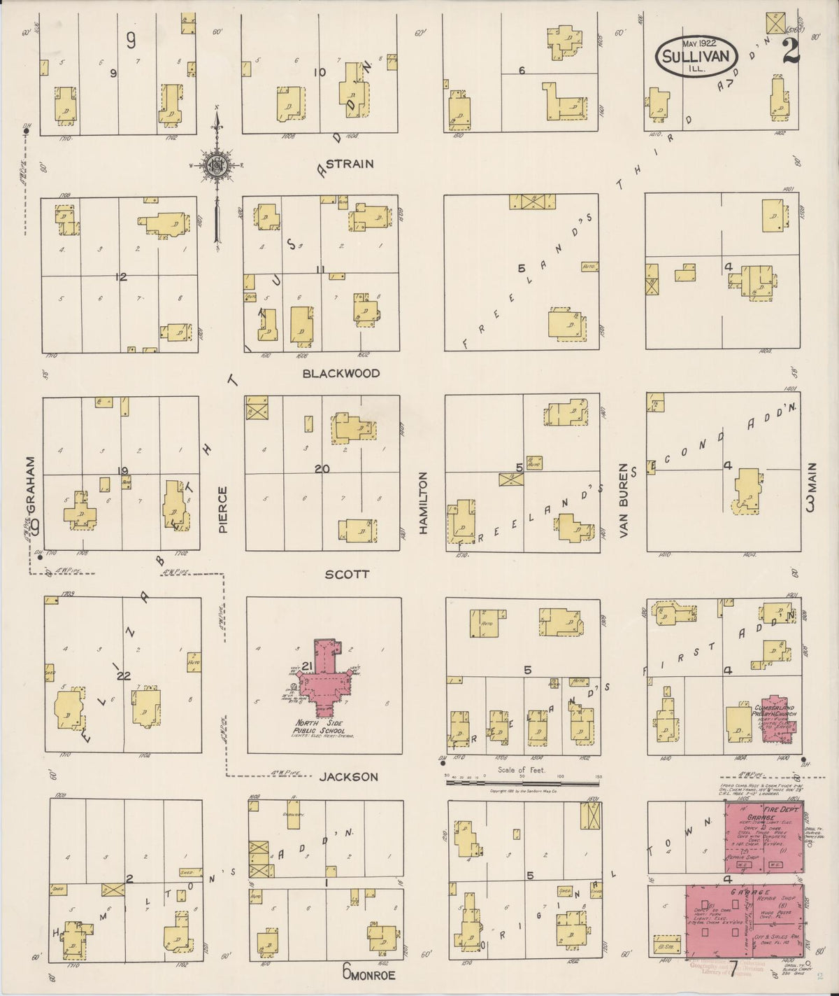Sanborn Fire Insurance Map from Sullivan, Moultrie County, Illinois (1922), Sheet #0002 - Historic Sanborn Fire Insurance Map Print, vintage old map wall art, antique decor, genealogy gift, Illinois Illinois map