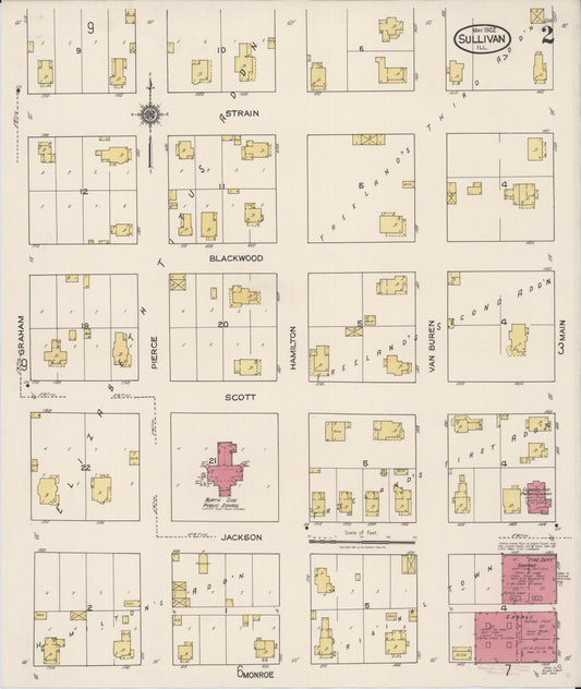 Sanborn Fire Insurance Map from Sullivan, Moultrie County, Illinois (1922), Sheet #0002 - Historic Sanborn Fire Insurance Map Print, vintage old map wall art, antique decor, genealogy gift, Illinois Illinois map