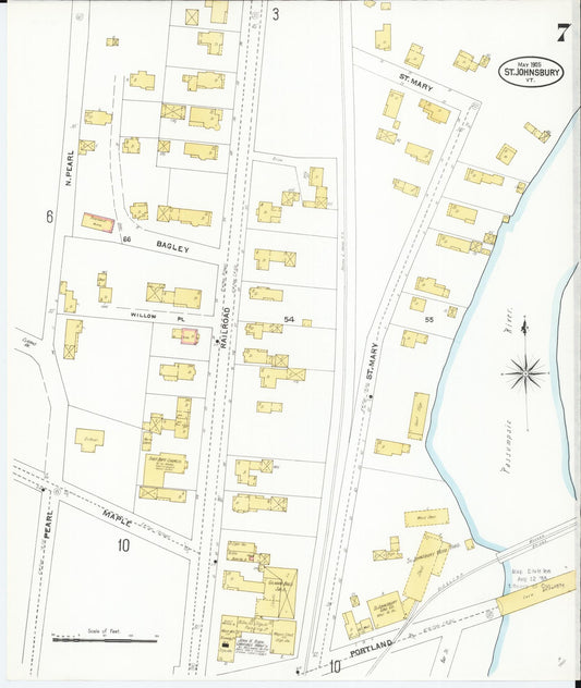 Sanborn Fire Insurance Map from Saint Johnsbury, Caledonia County, Vermont (1905), Sheet #0007 - Historic Sanborn Fire Insurance Map Print, vintage old map wall art, antique decor, genealogy gift, Vermont Vermont map