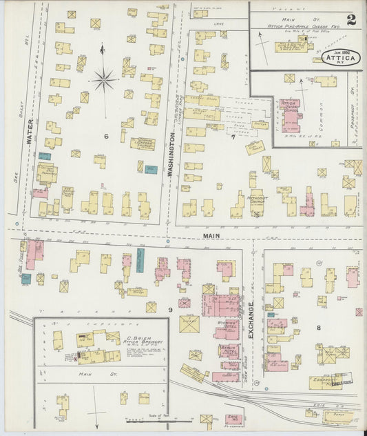 Sanborn Fire Insurance Map from Attica, Wyoming County, New York (1892), Sheet #0002 - Historic Sanborn Fire Insurance Map Print, vintage old map wall art, antique decor, genealogy gift, New York New York map