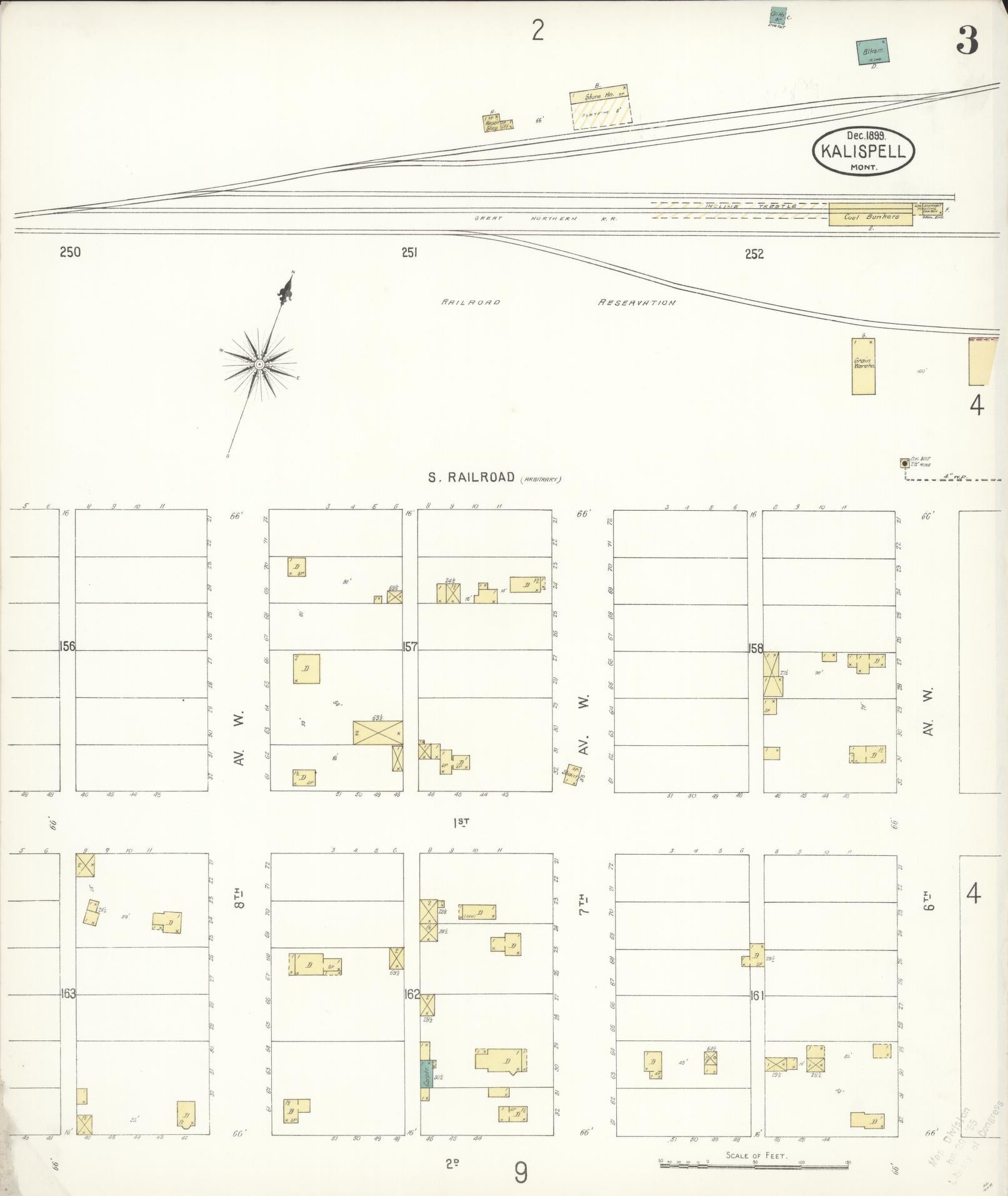Sanborn Fire Insurance Map from Kalispell, Flathead County, Montana (1899), Sheet #0003 - Complete Map Set gallery image, historic Sanborn map, vintage wall art, Montana Montana