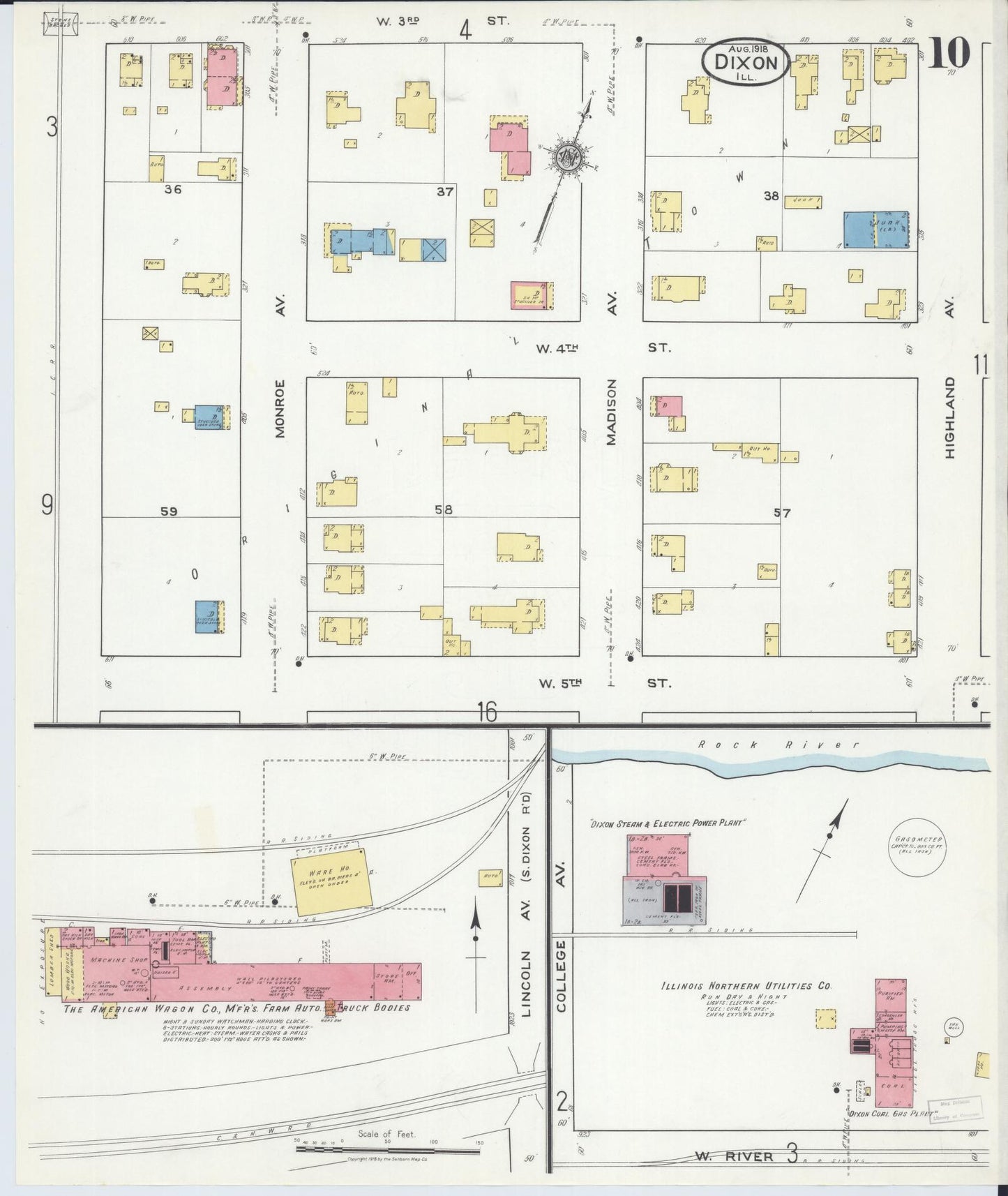 Sanborn Fire Insurance Map from Dixon, Lee County, Illinois (1918), Sheet #0010 - Complete Map Set gallery image, historic Sanborn map, vintage wall art, Illinois Illinois