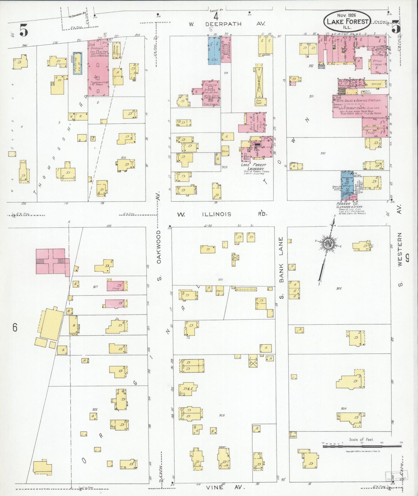 Sanborn Fire Insurance Map from Lake Forest, Lake County, Illinois (1926), Sheet #0005 - Historic Sanborn Fire Insurance Map Print, vintage old map wall art, antique decor, genealogy gift, Illinois Illinois map
