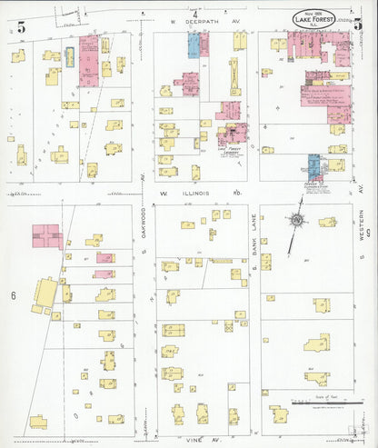 Sanborn Fire Insurance Map from Lake Forest, Lake County, Illinois (1926), Sheet #0005 - Historic Sanborn Fire Insurance Map Print, vintage old map wall art, antique decor, genealogy gift, Illinois Illinois map
