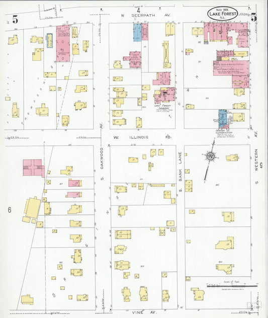 Sanborn Fire Insurance Map from Lake Forest, Lake County, Illinois (1926), Sheet #0005 - Historic Sanborn Fire Insurance Map Print, vintage old map wall art, antique decor, genealogy gift, Illinois Illinois map