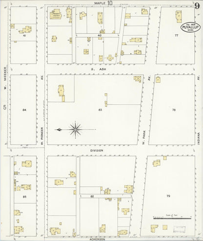 Sanborn Fire Insurance Map from Puyallup, Pierce County, Washington (1909), Sheet #0009 - Complete Map Set gallery image, historic Sanborn map, vintage wall art, Washington Washington
