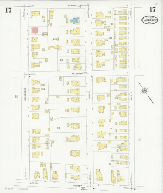 Sanborn Fire Insurance Map from Cambridge, Dorchester County, Maryland (1930), Sheet #0017 - Historic Sanborn Fire Insurance Map Print, vintage old map wall art, antique decor, genealogy gift, Maryland Maryland map