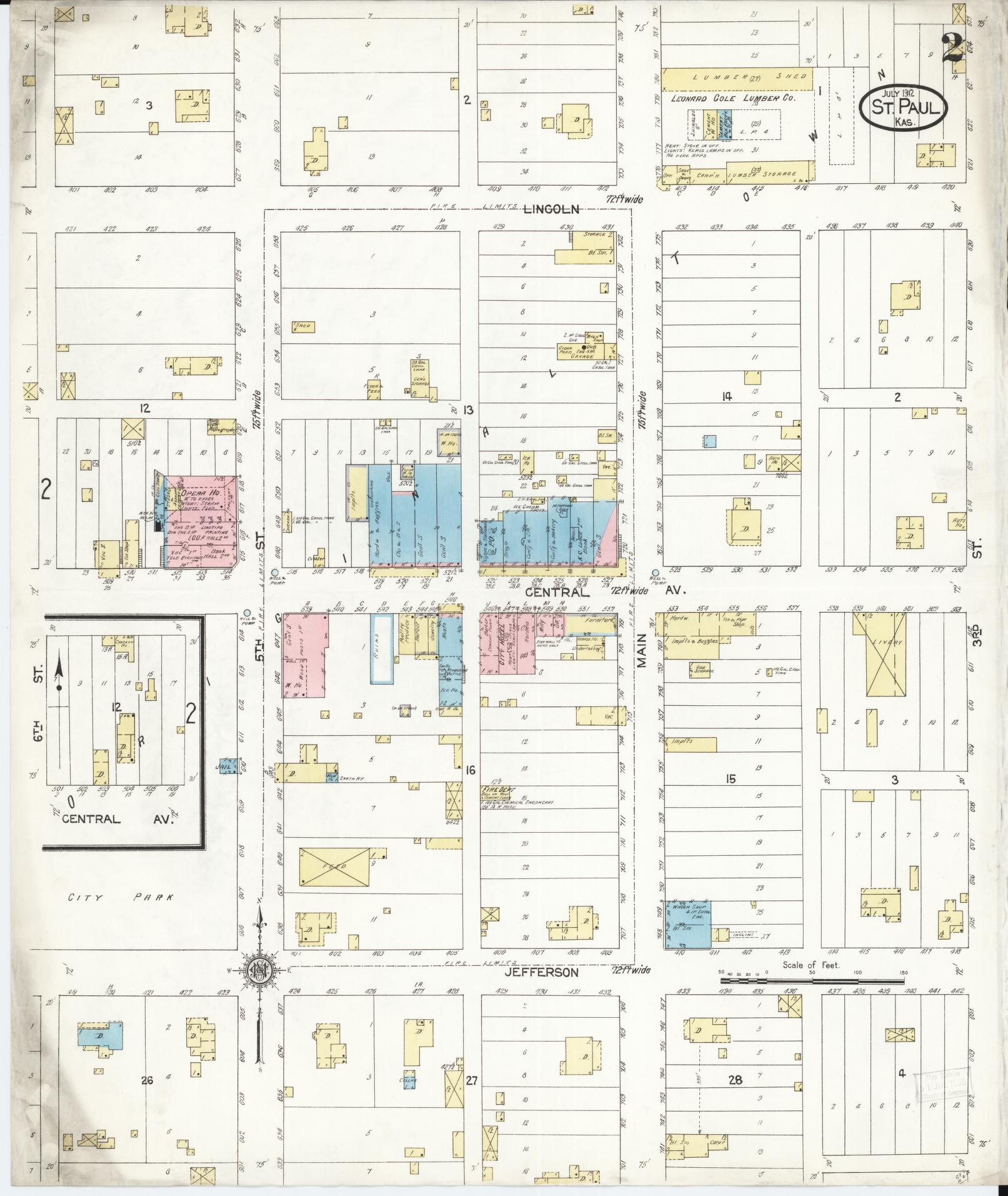 Sanborn Fire Insurance Map from Saint Paul, Neosho County, Kansas (1912), Sheet #0002 - Historic Sanborn Fire Insurance Map Print, vintage old map wall art, antique decor, genealogy gift, Kansas Kansas map