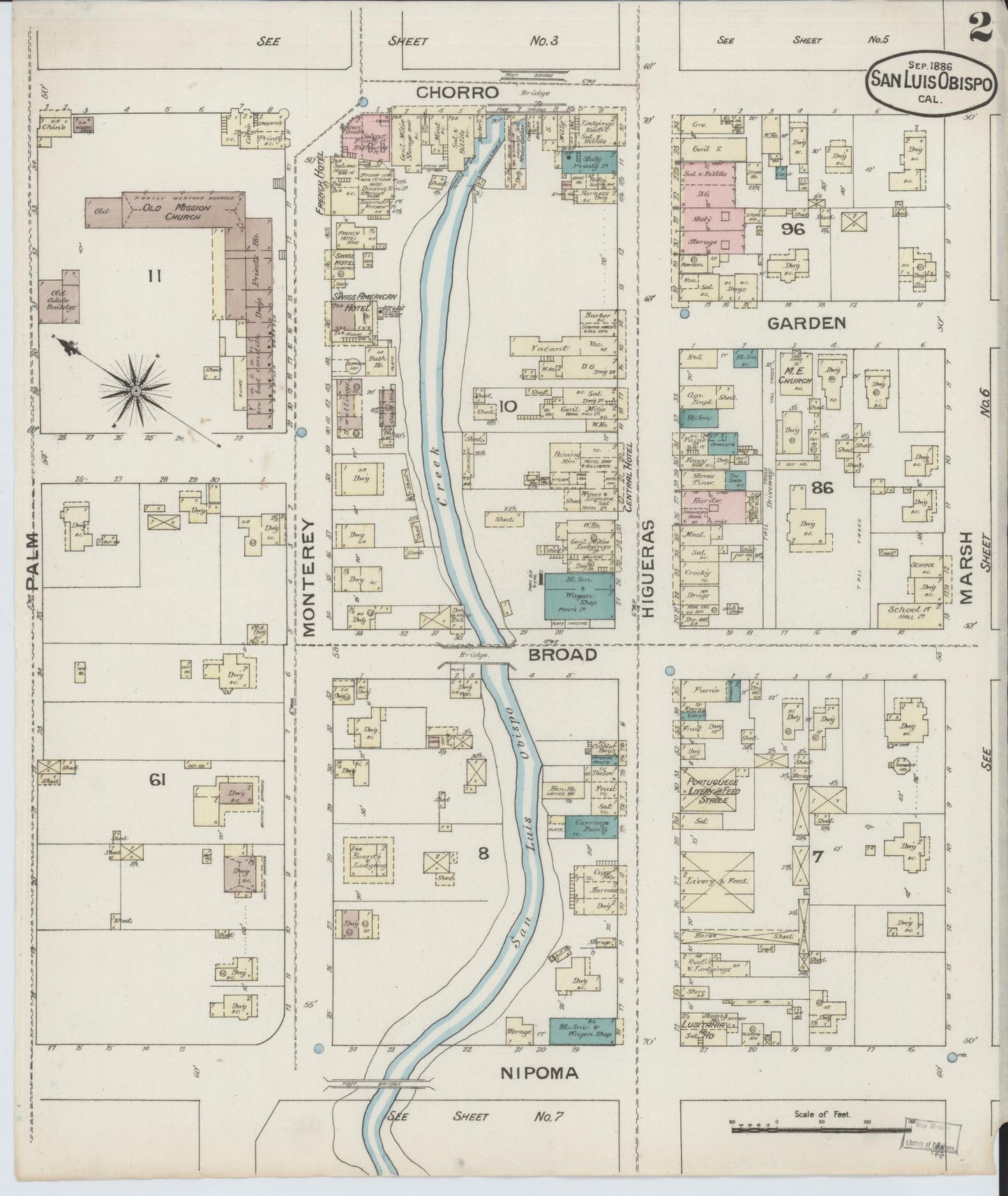 Sanborn Fire Insurance Map from San Luis Obispo, San Luis Obispo County, California (1886), Sheet #0002 - Complete Map Set gallery image, historic Sanborn map, vintage wall art, California California