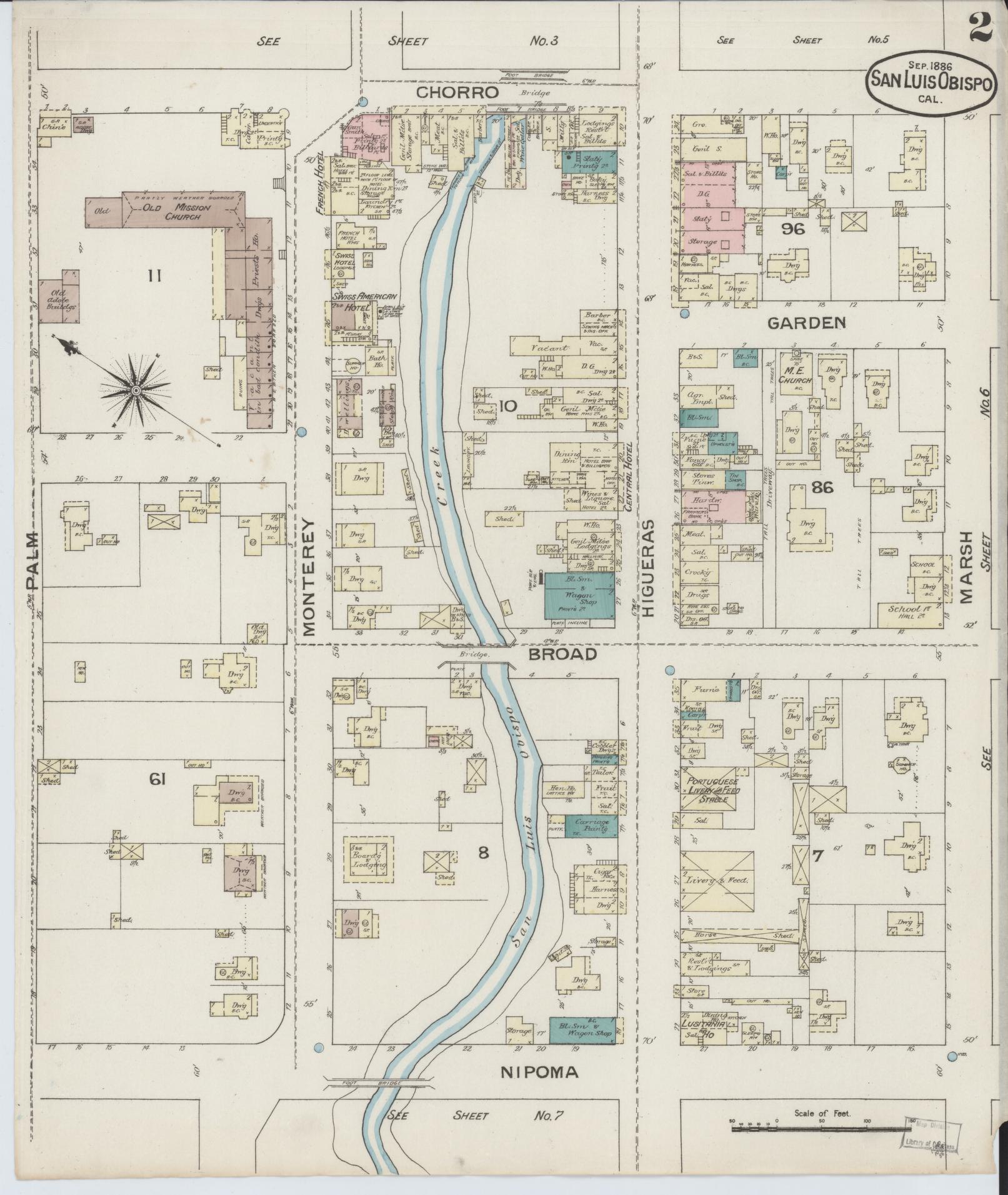Sanborn Fire Insurance Map from San Luis Obispo, San Luis Obispo County, California (1886), Sheet #0002 - Complete Map Set gallery image, historic Sanborn map, vintage wall art, California California