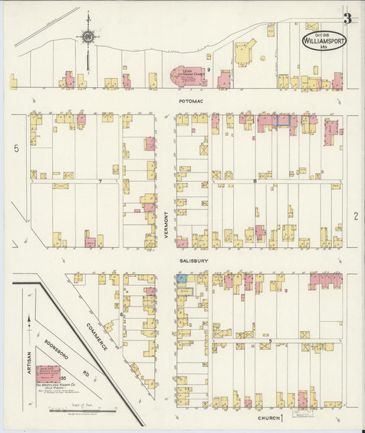 Sanborn Fire Insurance Map from Williamsport, Washington County, Maryland (1918), Sheet #0003 - Historic Sanborn Fire Insurance Map Print, vintage old map wall art, antique decor, genealogy gift, Maryland Maryland map