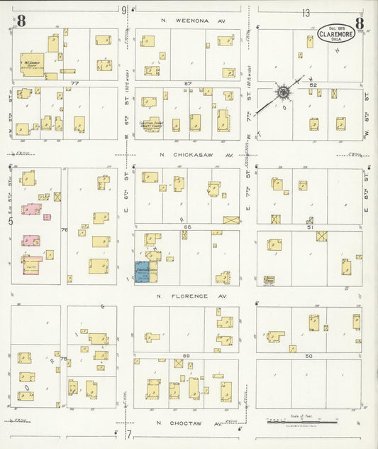 Sanborn Fire Insurance Map from Claremore, Rogers County, Oklahoma (1925), Sheet #0008 - Historic Sanborn Fire Insurance Map Print, vintage old map wall art, antique decor, genealogy gift, Oklahoma Oklahoma map