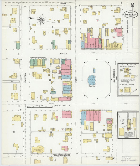 Sanborn Fire Insurance Map from San Marcos, Hays County, Texas (1902), Sheet #0002 - Historic Sanborn Fire Insurance Map Print, vintage old map wall art, antique decor, genealogy gift, Texas Texas map
