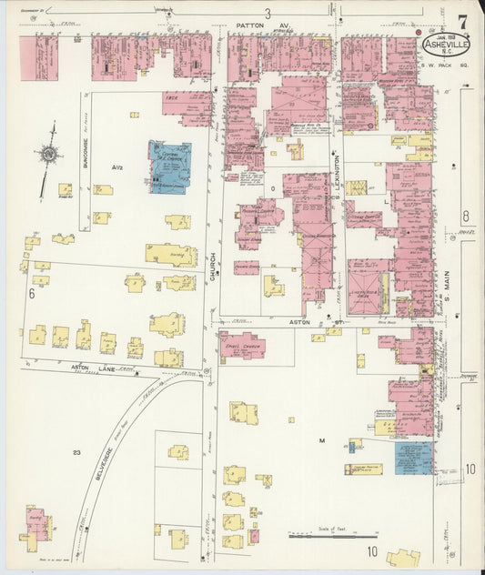 Sanborn Fire Insurance Map from Asheville, Buncombe County, North Carolina (1913), Sheet #0007 - Historic Sanborn Fire Insurance Map Print, vintage old map wall art, antique decor, genealogy gift, North Carolina North Carolina map