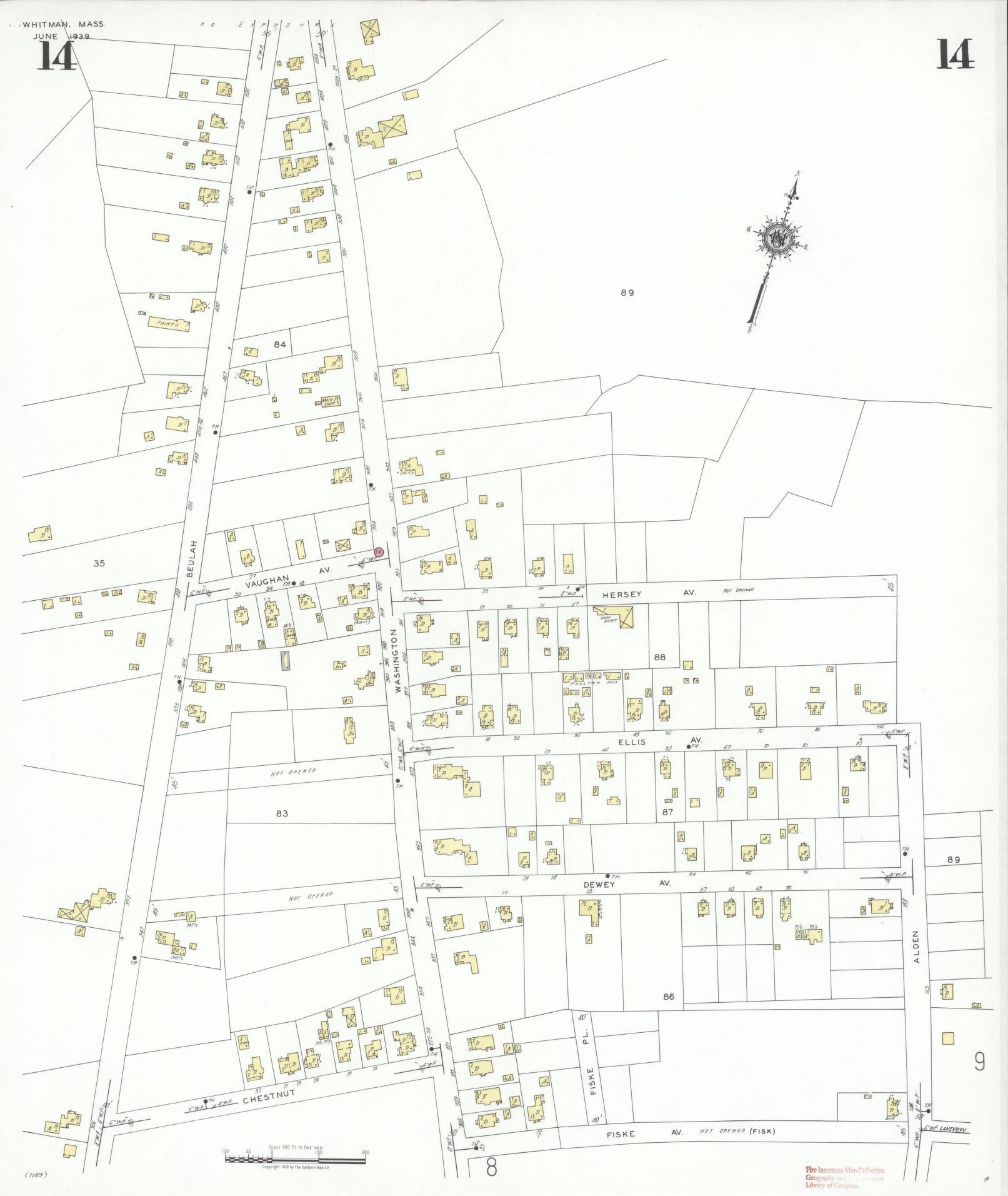 Sanborn Fire Insurance Map from Whitman, Plymouth County, Massachusetts (1939), Sheet #0014 - Complete Map Set gallery image, historic Sanborn map, vintage wall art, Massachusetts Massachusetts