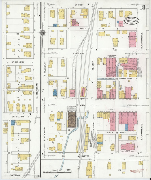 Sanborn Fire Insurance Map from Portland, Jay County, Indiana (1920), Sheet #0008 - Historic Sanborn Fire Insurance Map Print, vintage old map wall art, antique decor, genealogy gift, Indiana Indiana map