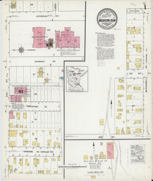 Sanborn Fire Insurance Map from Mountain Iron, Saint Louis County, Minnesota (1921), Sheet #0001 - Historic Sanborn Fire Insurance Map Print, vintage old map wall art, antique decor, genealogy gift, Minnesota Minnesota map