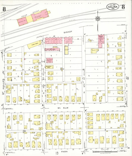Sanborn Fire Insurance Map from Salina, Saline County, Kansas (1926), Sheet #0008 - Historic Sanborn Fire Insurance Map Print, vintage old map wall art, antique decor, genealogy gift, Kansas Kansas map