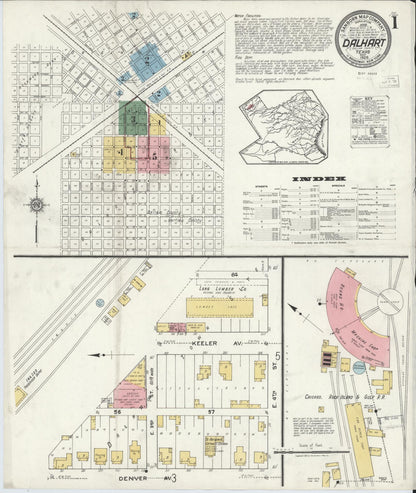 Sanborn Fire Insurance Map from Dalhart, Dallam And Hartley County, Texas (1920), Sheet #0001 - Historic Sanborn Fire Insurance Map Print, vintage old map wall art, antique decor, genealogy gift, Texas Texas map