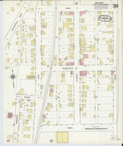 Sanborn Fire Insurance Map from Steubenville, Jefferson County, Ohio (1913), Sheet #0039 - Historic Sanborn Fire Insurance Map Print, vintage old map wall art, antique decor, genealogy gift, Ohio Ohio map
