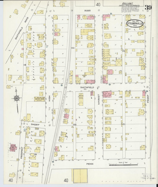Sanborn Fire Insurance Map from Steubenville, Jefferson County, Ohio (1913), Sheet #0039 - Historic Sanborn Fire Insurance Map Print, vintage old map wall art, antique decor, genealogy gift, Ohio Ohio map