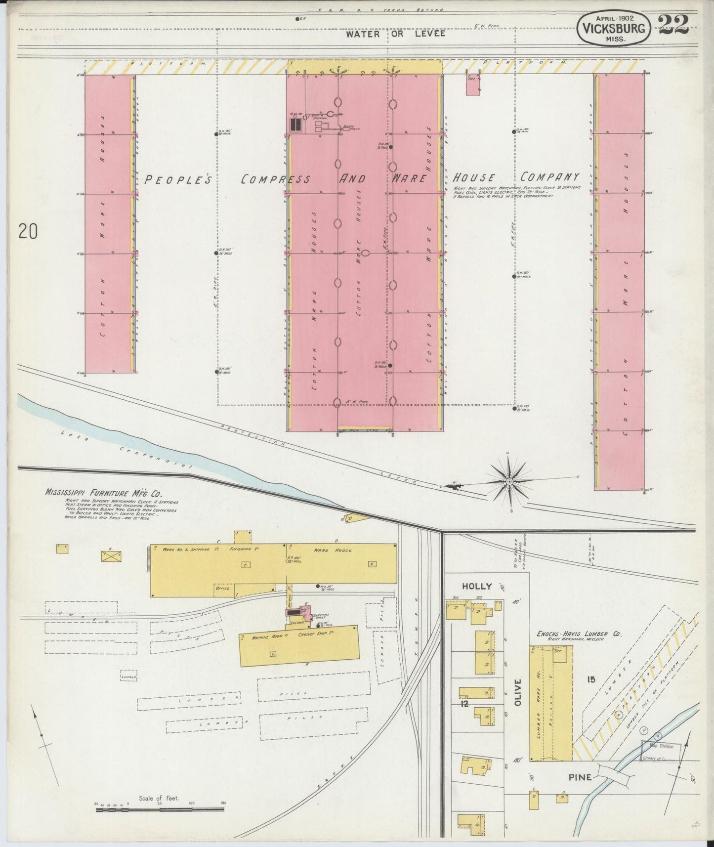Sanborn Fire Insurance Map from Vicksburg, Warren County, Mississippi (1902), Sheet #0022 - Historic Sanborn Fire Insurance Map Print, vintage old map wall art, antique decor, genealogy gift, Mississippi Mississippi map