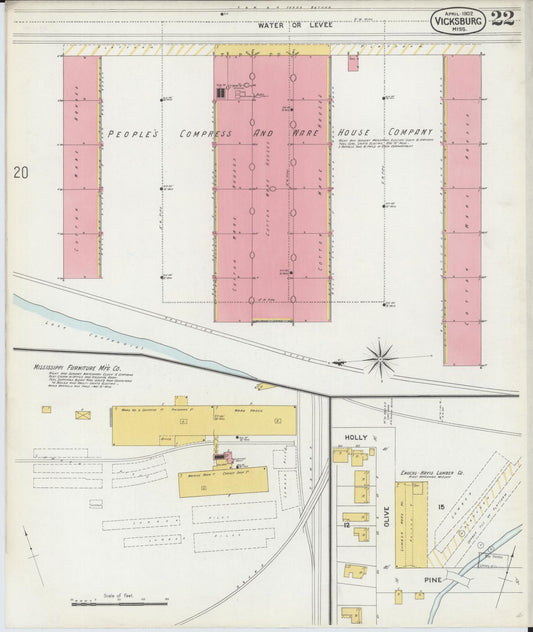 Sanborn Fire Insurance Map from Vicksburg, Warren County, Mississippi (1902), Sheet #0022 - Historic Sanborn Fire Insurance Map Print, vintage old map wall art, antique decor, genealogy gift, Mississippi Mississippi map