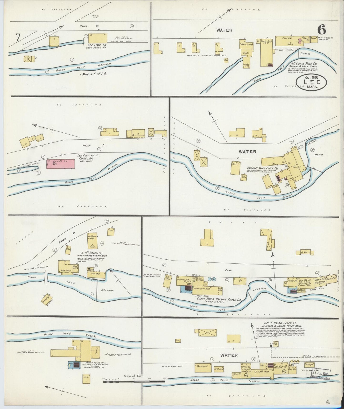 Sanborn Fire Insurance Map from Lee, Berkshire County, Massachusetts (1905), Sheet #0006 - Complete Map Set gallery image, historic Sanborn map, vintage wall art, Massachusetts Massachusetts
