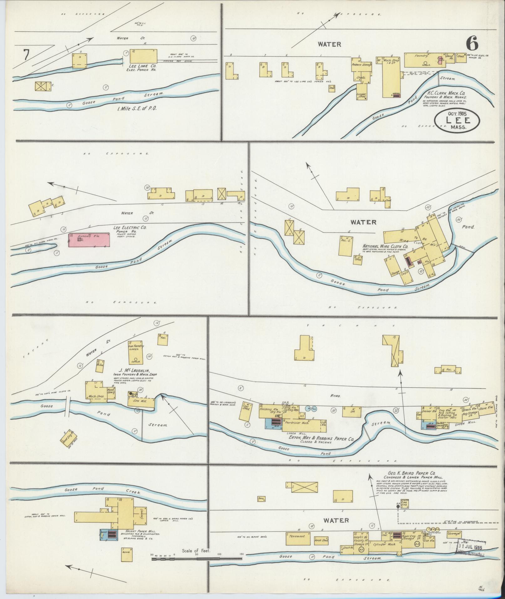 Sanborn Fire Insurance Map from Lee, Berkshire County, Massachusetts (1905), Sheet #0006 - Complete Map Set gallery image, historic Sanborn map, vintage wall art, Massachusetts Massachusetts