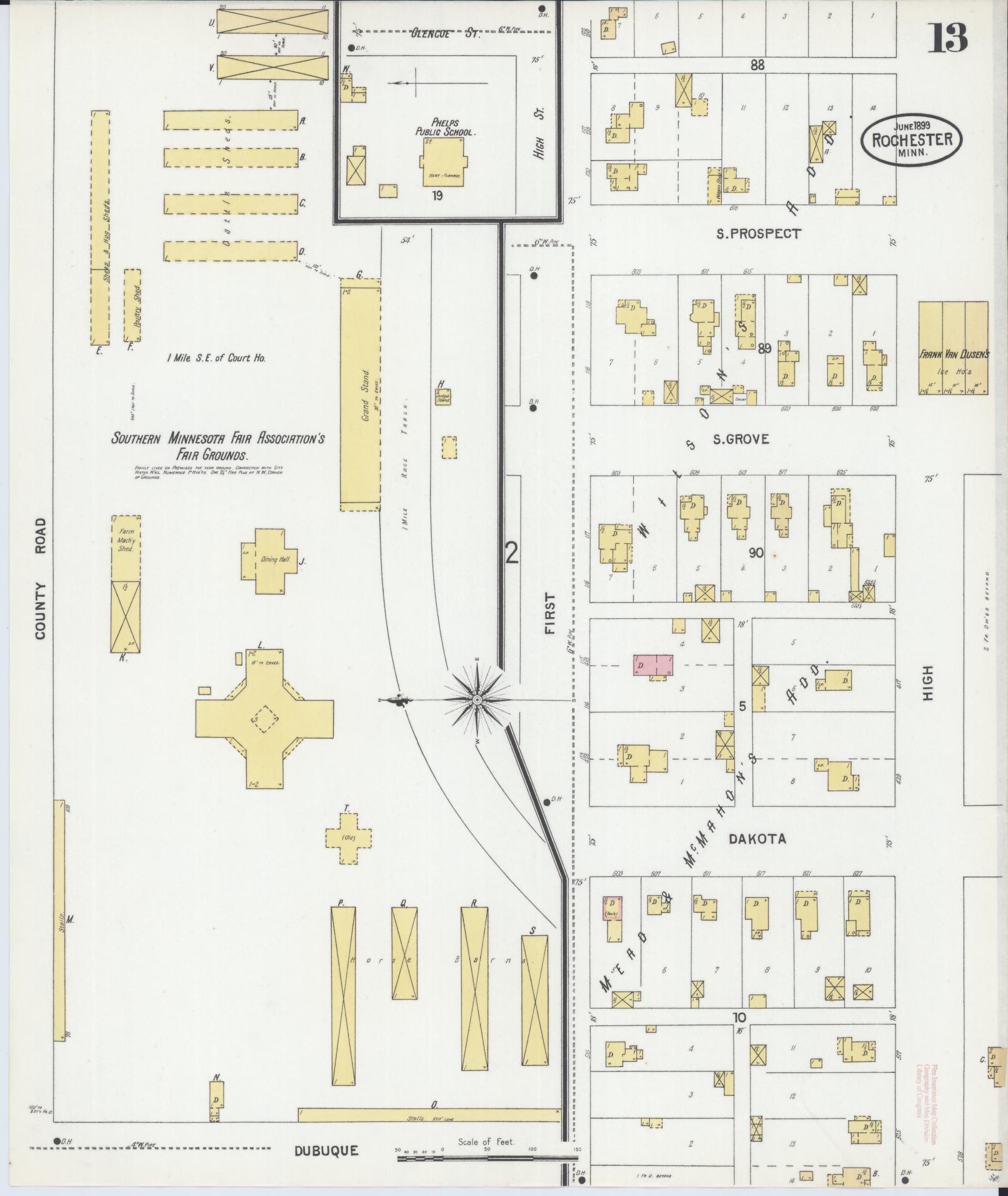 Sanborn Fire Insurance Map from Rochester, Olmsted County, Minnesota (1899), Sheet #0013 - Complete Map Set gallery image, historic Sanborn map, vintage wall art, Minnesota Minnesota