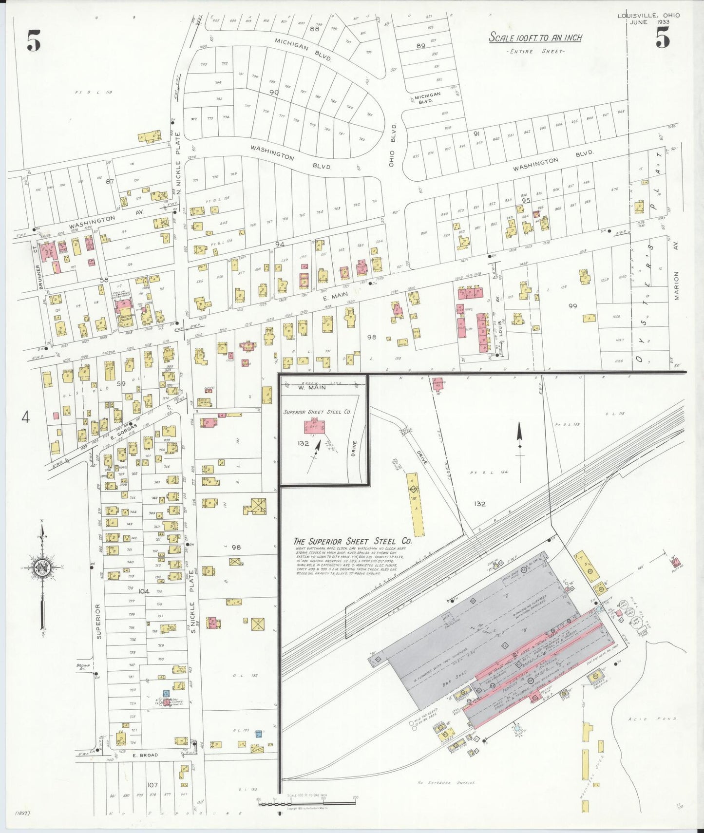 Sanborn Fire Insurance Map from Louisville, Stark County, Ohio (1933), Sheet #0005 - Historic Sanborn Fire Insurance Map Print, vintage old map wall art, antique decor, genealogy gift, Ohio Ohio map