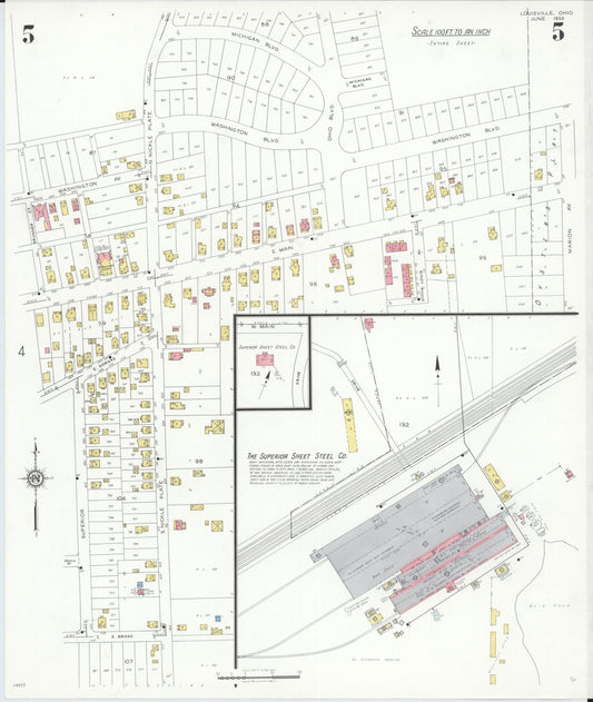Sanborn Fire Insurance Map from Louisville, Stark County, Ohio (1933), Sheet #0005 - Historic Sanborn Fire Insurance Map Print, vintage old map wall art, antique decor, genealogy gift, Ohio Ohio map