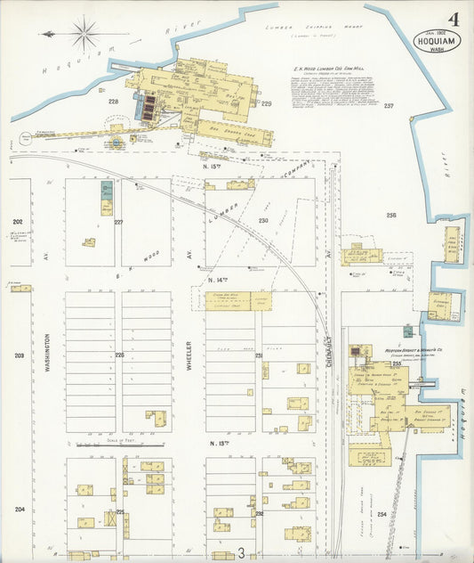 Sanborn Fire Insurance Map from Hoquiam, Grays Harbor County, Washington (1902), Sheet #0004 - Historic Sanborn Fire Insurance Map Print, vintage old map wall art, antique decor, genealogy gift, Washington Washington map