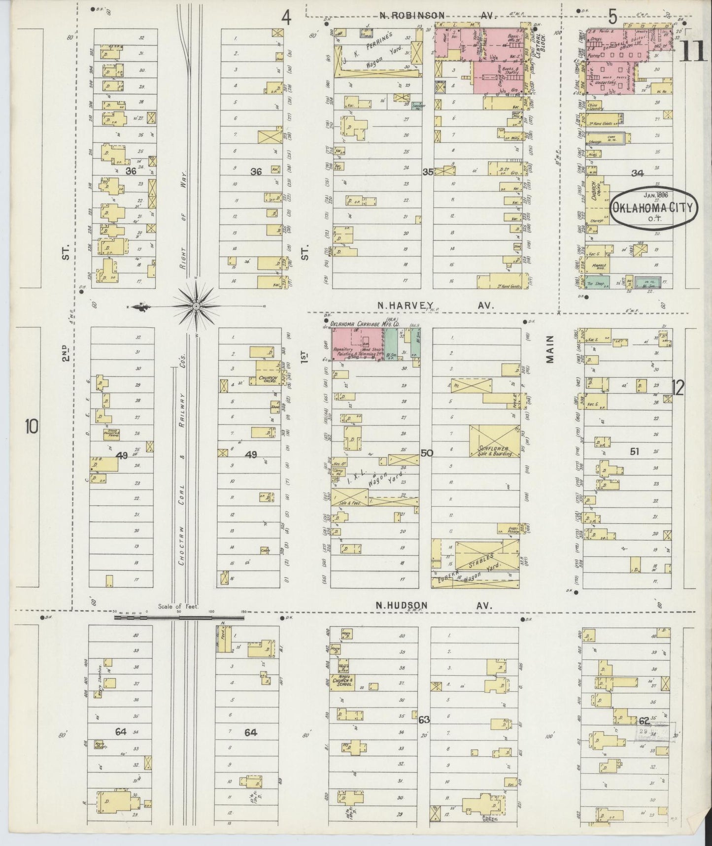 Sanborn Fire Insurance Map from Oklahoma City, Oklahoma County, Oklahoma (1896), Sheet #0011 - Complete Map Set gallery image, historic Sanborn map, vintage wall art, Oklahoma City Oklahoma