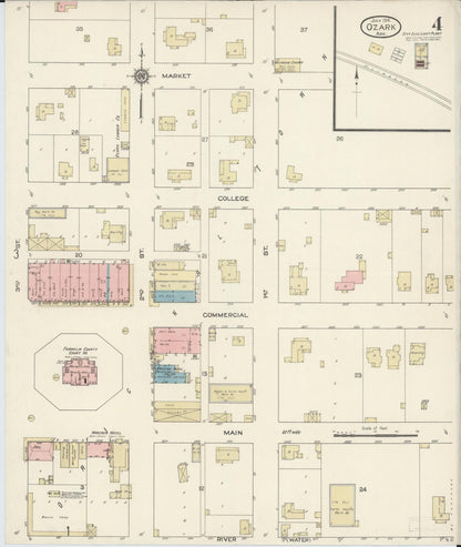 Sanborn Fire Insurance Map from Ozark, Franklin County, Arkansas (1914), Sheet #0004 - Complete Map Set gallery image, historic Sanborn map, vintage wall art, Arkansas Arkansas