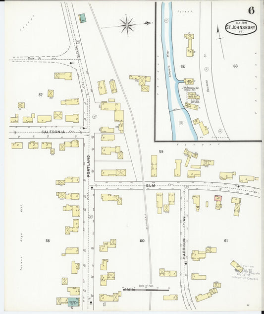 Sanborn Fire Insurance Map from Saint Johnsbury, Caledonia County, Vermont (1895), Sheet #0006 - Historic Sanborn Fire Insurance Map Print, vintage old map wall art, antique decor, genealogy gift, Vermont Vermont map