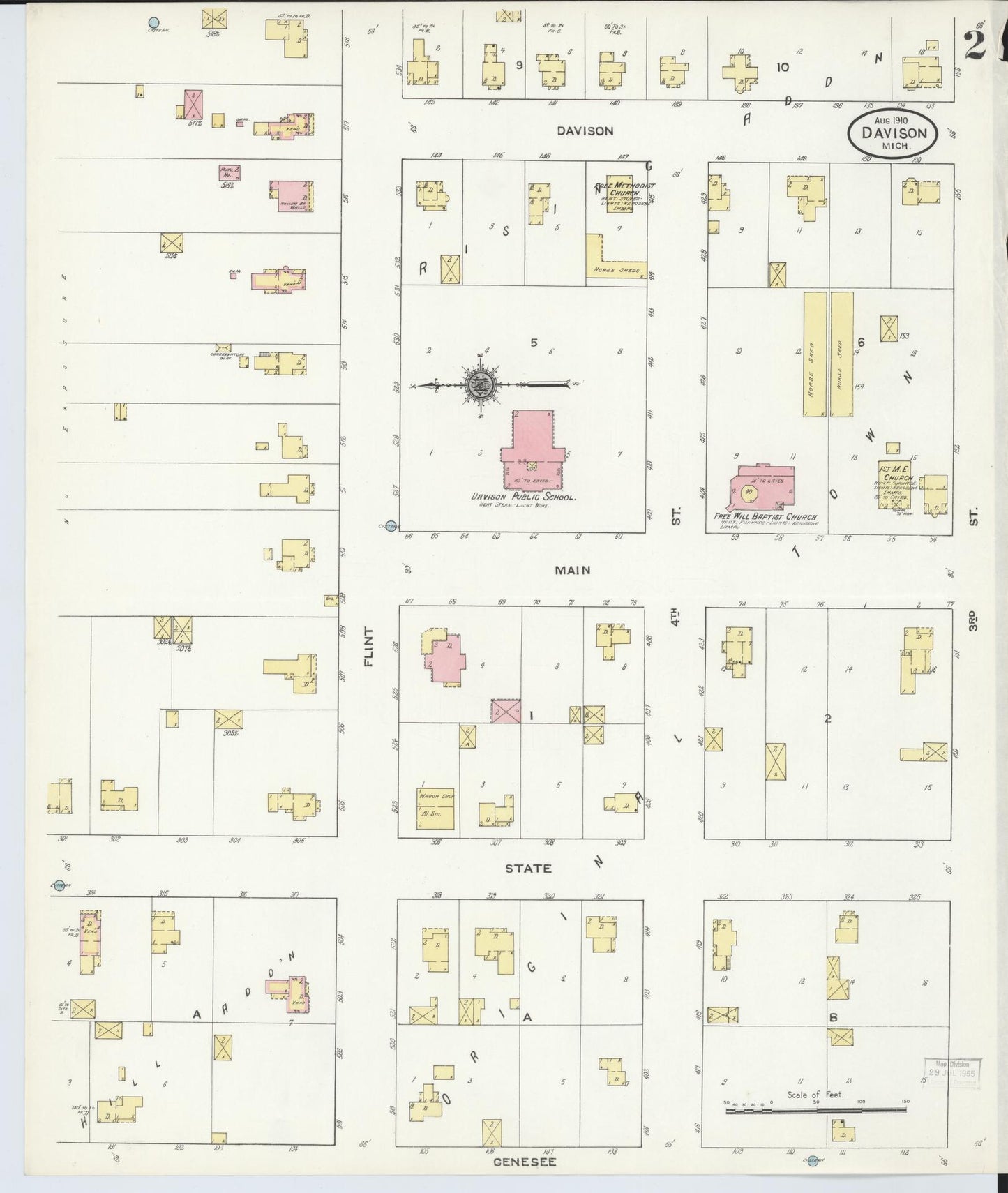 Sanborn Fire Insurance Map from Davison, Genesee County, Michigan (1910), Sheet #0002 - Historic Sanborn Fire Insurance Map Print, vintage old map wall art, antique decor, genealogy gift, Michigan Michigan map