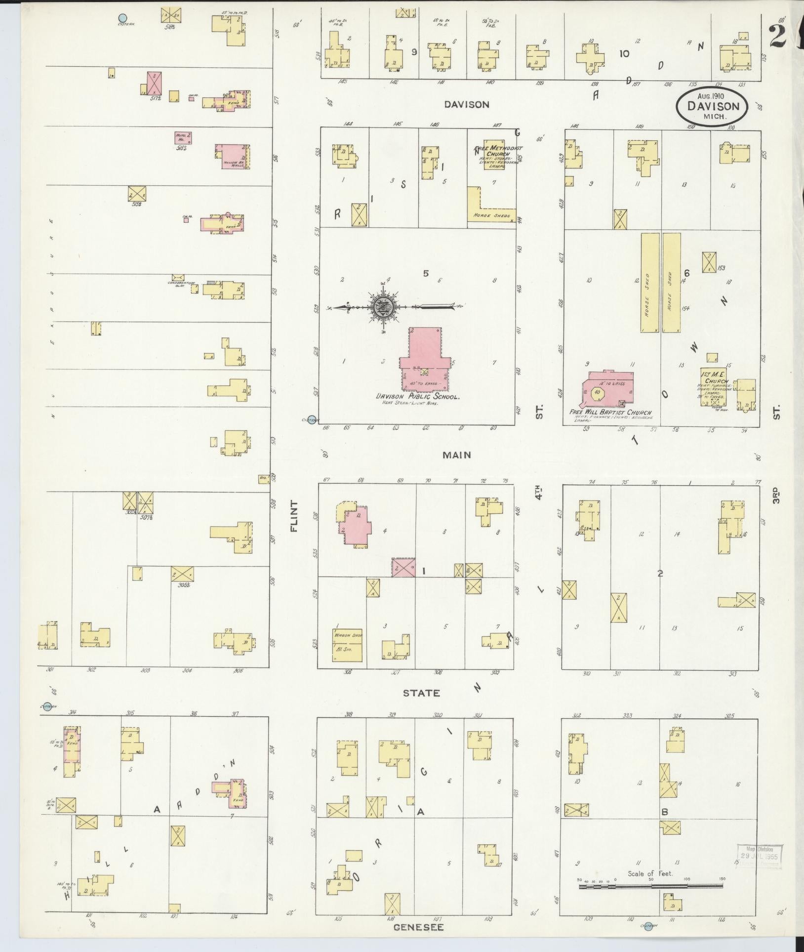 Sanborn Fire Insurance Map from Davison, Genesee County, Michigan (1910), Sheet #0002 - Historic Sanborn Fire Insurance Map Print, vintage old map wall art, antique decor, genealogy gift, Michigan Michigan map