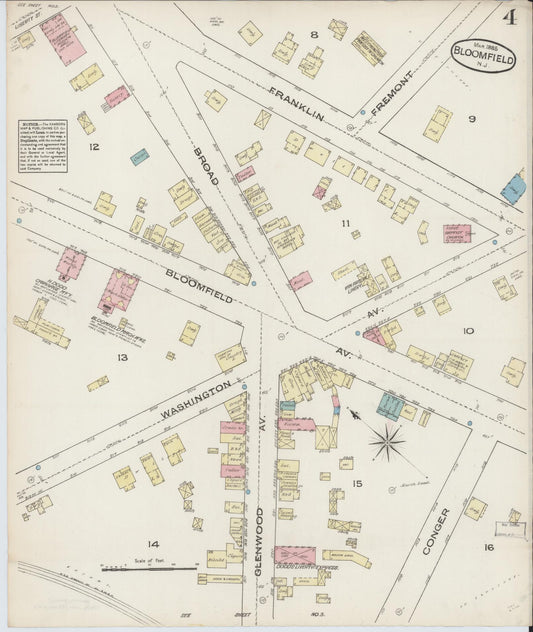 Sanborn Fire Insurance Map from Bloomfield, Essex County, New Jersey (1885), Sheet #0004 - Historic Sanborn Fire Insurance Map Print, vintage old map wall art, antique decor, genealogy gift, New Jersey New Jersey map