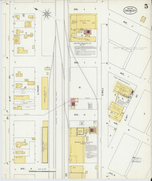Sanborn Fire Insurance Map from Crowley, Acadia Parish, Louisiana (1902), Sheet #0005 - Historic Sanborn Fire Insurance Map Print, vintage old map wall art, antique decor, genealogy gift, Louisiana Louisiana map